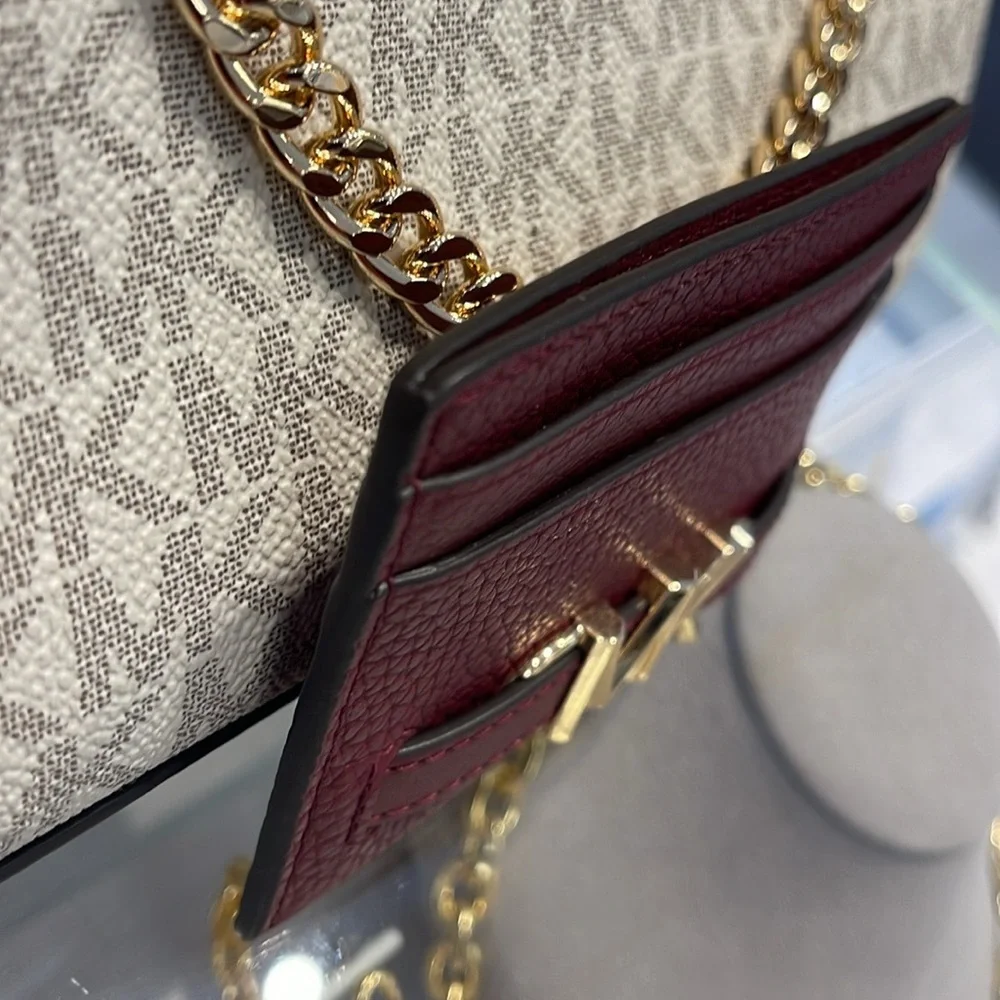 MICHAEL KORS Reed Large Pebbled Leather Card Holder Case Dark Cherry  NWT